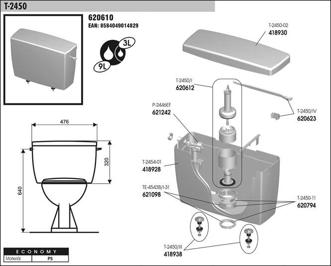 splachovacia páčka 2450/IV komplet         620623 - WC, plavaky a vyp. zariadenia | MasMasaryk