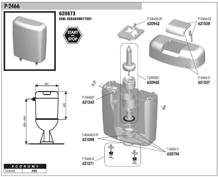 splachovacia nádržka P-2466 kombi          620873 - WC, plavaky a vyp. zariadenia | MasMasaryk