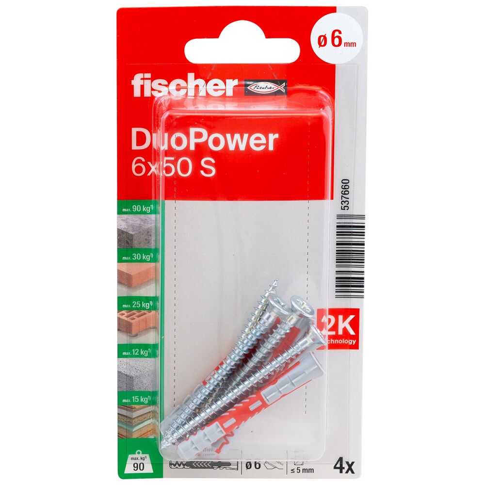 Fischer hmoždinka  6 x 50 S so skrutkou DuoPower v blistri537660 - hmoždinky | MasMasaryk