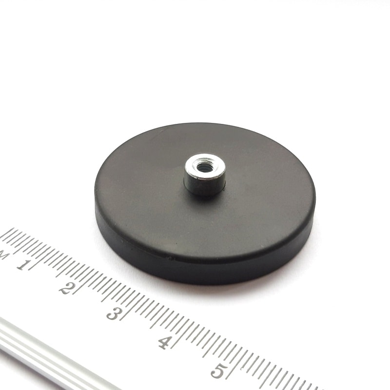 Magnet kruh v puzdre s vysunutým vnútorným závitom 43×6 mm,pogumovaný  na  10kg - magnety | MasMasaryk