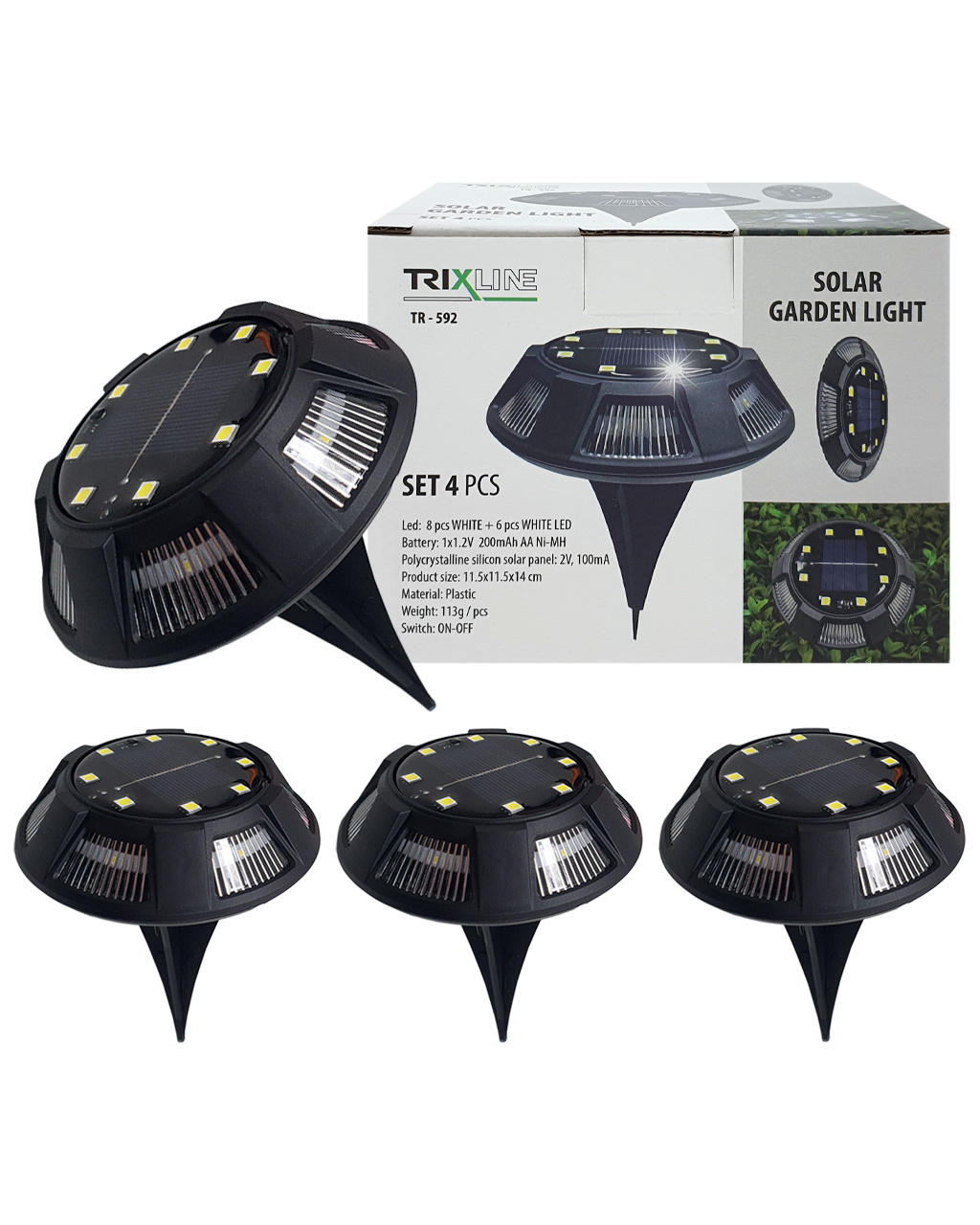 svetlo  LED solárne zahradné SET 4ks TRIXLINE - Tovar | MasMasaryk