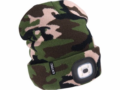 EXTOL Čapica s čelovým svetlom maskáčová LED 4x45lm, 300mAh Li-ion 43464