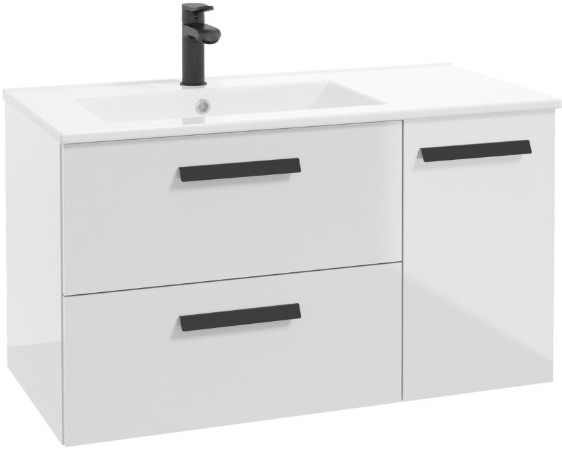 nábytok DEFRA FARO D90 1D2S 90x50x45 cm ľavá biela lesk, pod umývadlo PLAN 90 /dosku, bez úchytov 2199755