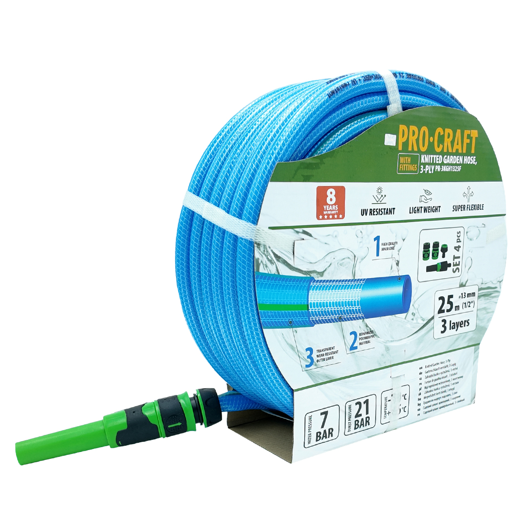PROCRAFT Záhradná hadica 1/2" 25 m/bal  3 vrstvy, s príslušenstvom