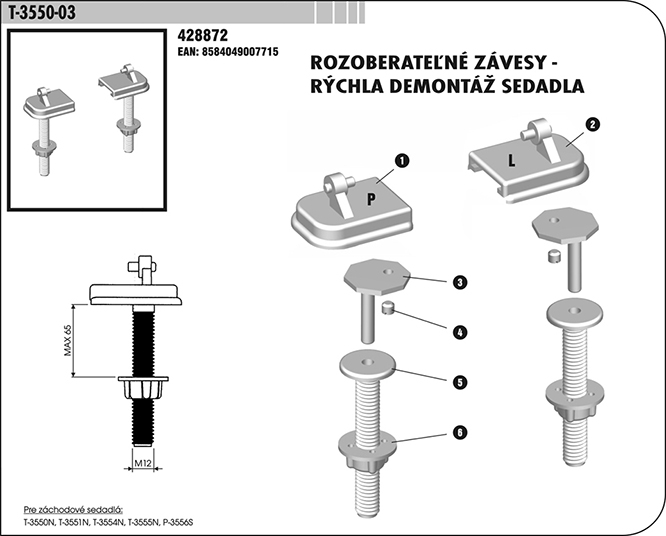 sedadlošróby T-3551N-03 závesy 620757 biele - Sedadlá a príslušenstvo | MasMasaryk