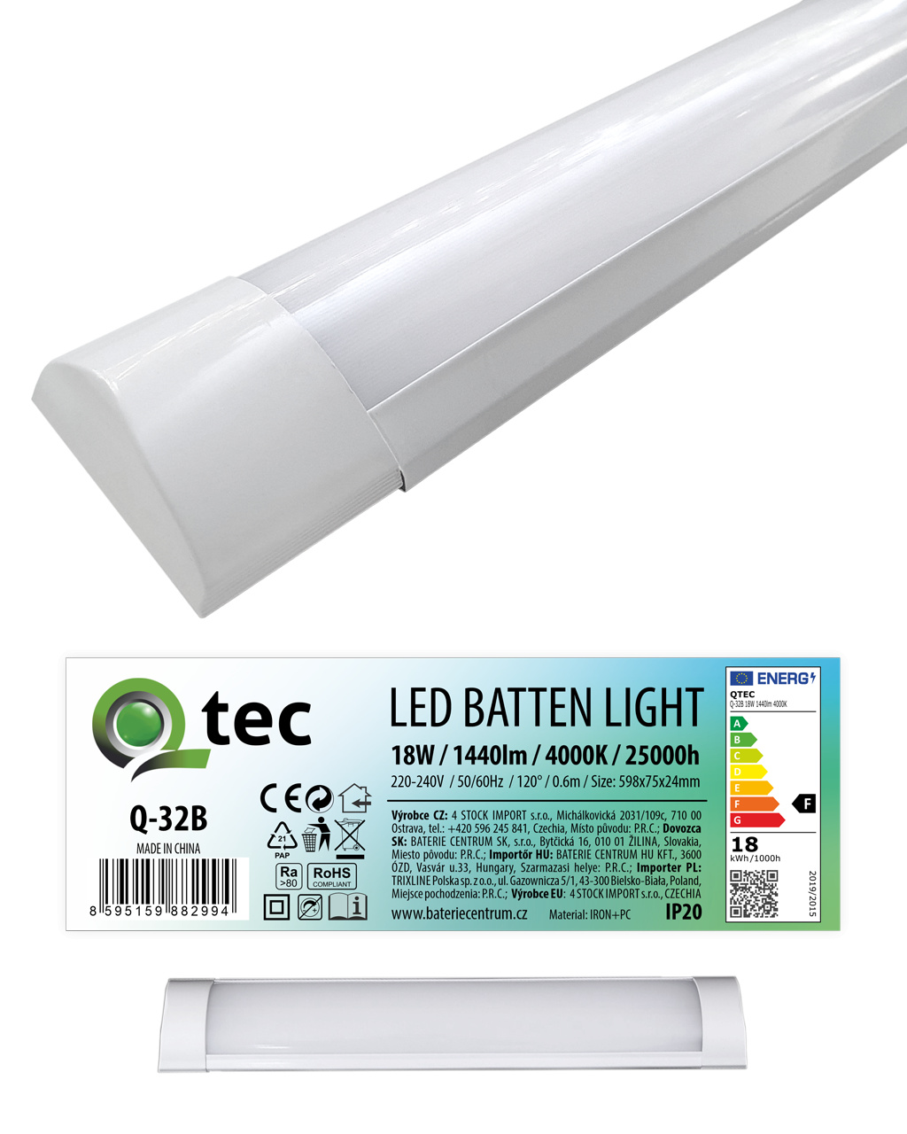 svietidlo LED 18W 4000K BATTEN LIGHT podlinkové Biele Q-32B